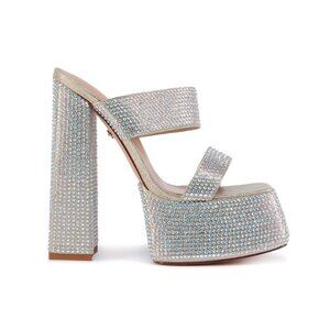 AZALEA WANG NARICE GOLD RHINESTONE SANDAL -( 8.5 ) 6.75 heel hight